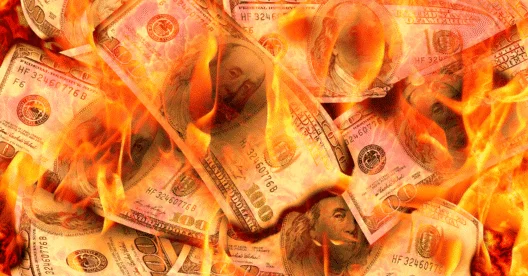 Cash on fire