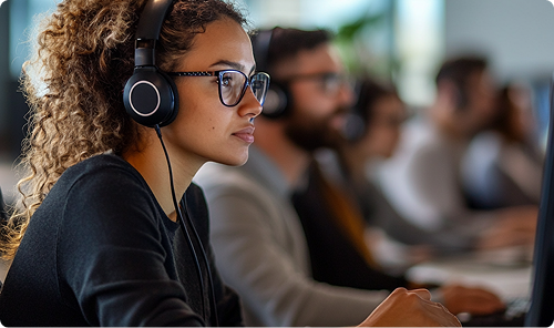 Woman with headphones working